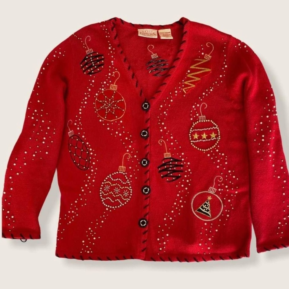 Beaded Christmas Red Sweater